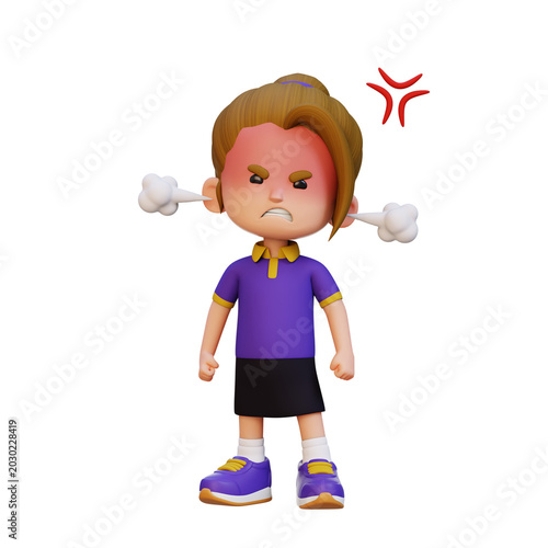 фотографія 3D Little Girl showing anger expression emotional reaction and frustration concept