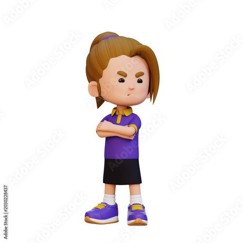 Canvas Print 3D Little Girl pouting lips childish sulking and emotional reaction concept