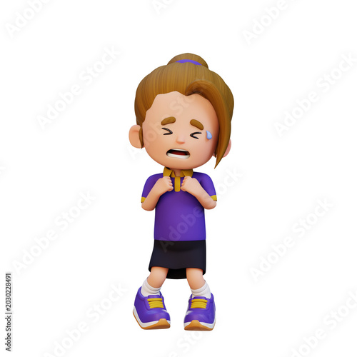 Tableau sur toile 3D Little Girl looking scared fear emotion and nervous reaction concept