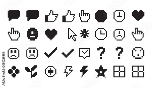 Quadro em tela Pixelated icons set representing business technology and communication elements vector graphics