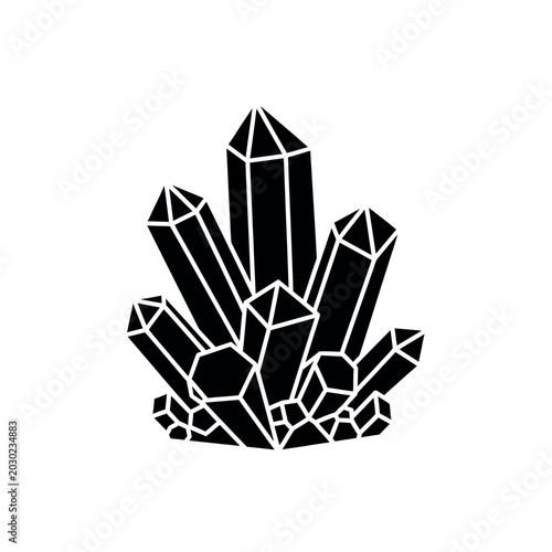 Photos Black crystal cluster formation mineral.