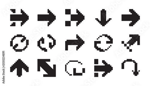 Cuadro en lienzo Pixel arrow vector set collection retro 8 bit computer game icons digital design element