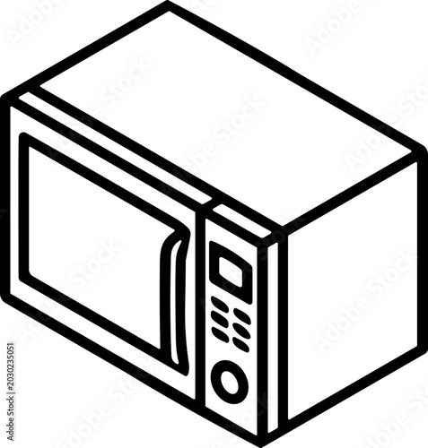 Canvas Print Simple Line Art Microwave Oven Icon Isolated on White Background