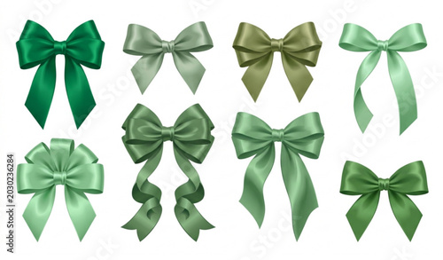 Fotografía Collection of green satin ribbons and bows