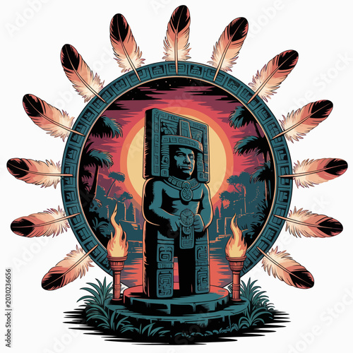 Bild auf Leinwand Ancient Aztec Statue Idol Head.