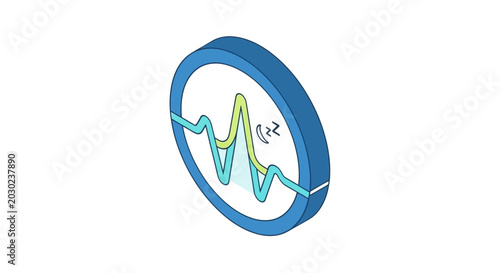 Foto Blue circular icon with green and cyan waveform and hertz symbol vector illustra