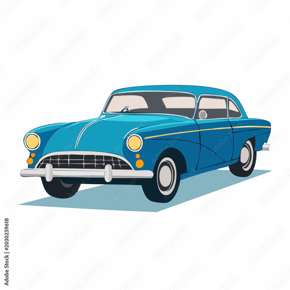 Obraz premium Vintage Blue Car Illustration