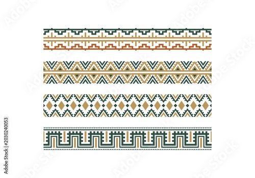 Schilderij op canvas ethnic southeast asian culture like tribe border pattern seamless set decoration