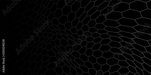 Foto Technology vector abstract background with hexagons mesh,  wire net dimensional perspective