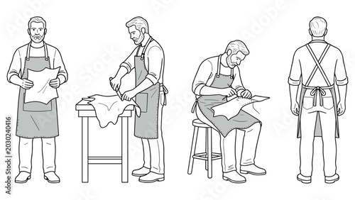 Fotografia Craftsman showing leather work stages.
