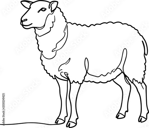 Fényképezés Outline Drawing of a Sheep Standing - Simple Line Art Illustration