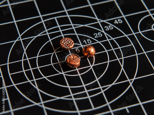 Tableau sur toile Air Rifle Pellets on Target Grid for Precision Shooting