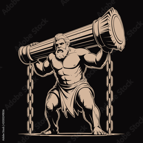 Konstfotografi Muscular man lifting heavy cylindrical weight.
