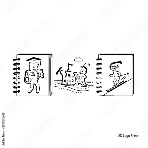 Illustrated Notebook Logos Showcasing Various Fun Activities.