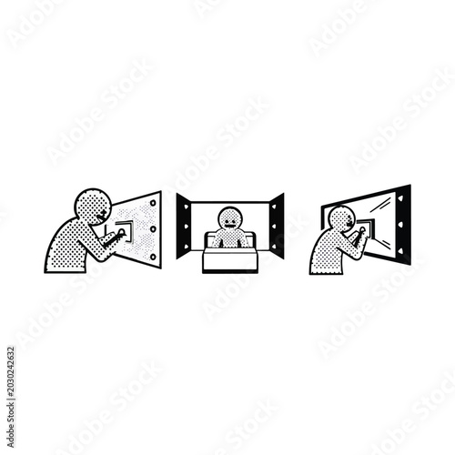 Illustrations of people presenting and watching online content.