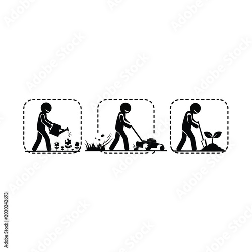 Step by Step Gardening Process Illustrated in Icons.