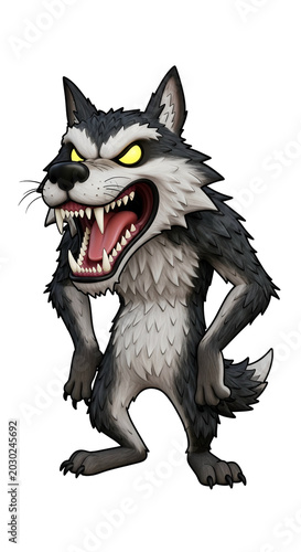 Fierce Cartoon Wolf Character Isolated Transparent Background 3D Render