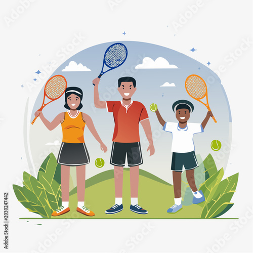 Family Playing Tennis Outdoors