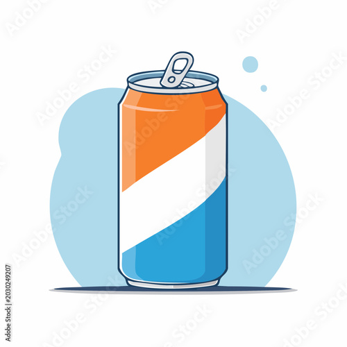 Vector Illustration of a Soda Can with Orange, White, and Blue Stripes