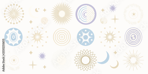 Bild auf Leinwand abstract space symbols and celestial shapes pastel colors