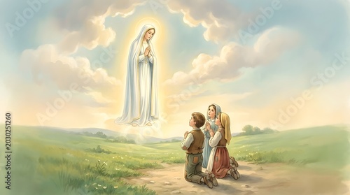 Nossa Senhora de Fátima, Respectful Catholic Devotional Illustration Inspired by Our Lady of Fatima