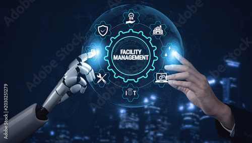 Photos Futuristic Concept of Facility Management with Robotics and Digital Technology in a Modern Urban Setting Fluxor