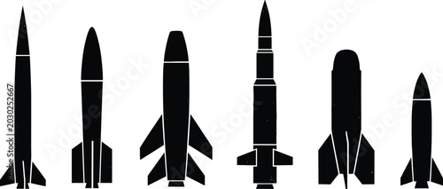 Foto Silhouette illustration of multiple rocket and missile designs showing diverse a