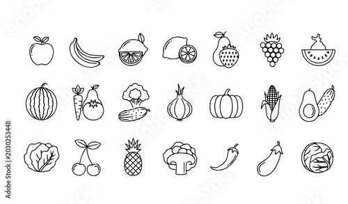 Fotografía hand-drawn vector collection of coffee and brunch doodle icons arranged neatly on a solid white background