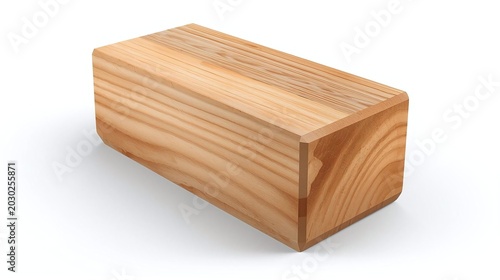 Solid wood block on white background, natural material, carpentry and construction concept