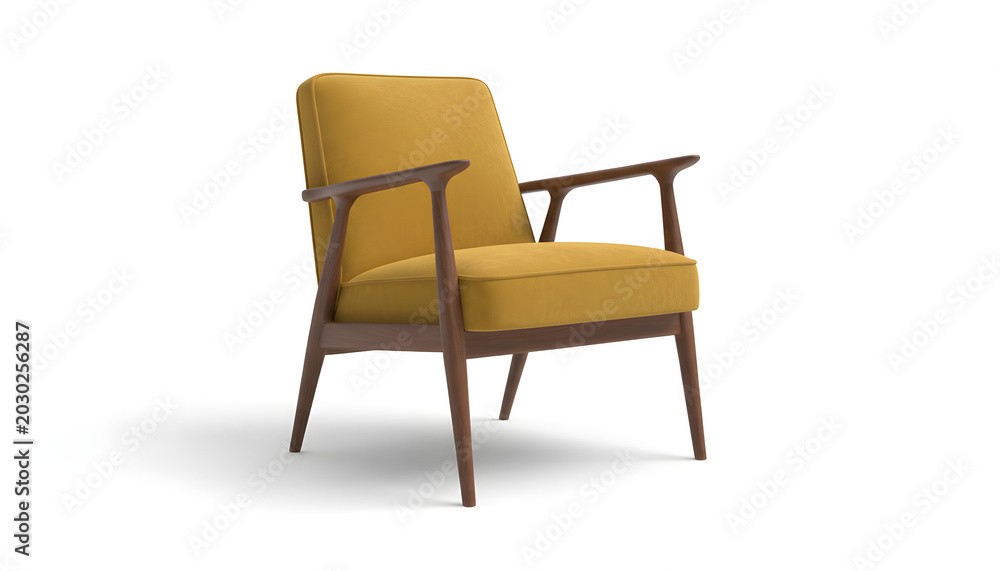 Obraz premium Mid-century modern armchair with yellow upholstery and wood frame