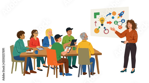 Foto Female teacher presenting a colorful science lesson to attentive young students in a classroom setting