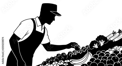 Tableau sur toile Grocer Arranging Fresh Produce Display