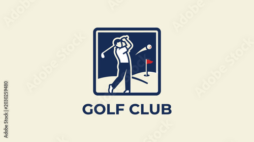 Golf Club Emblem Featuring Golfer Swinging Club on Course.