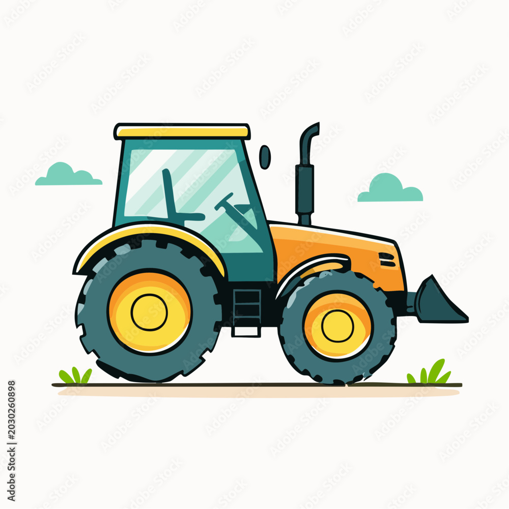 Naklejka premium Cartoon Tractor with Front Loader