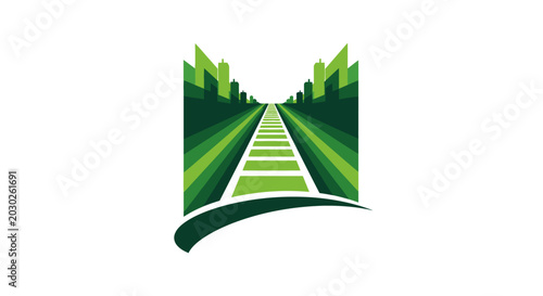 Abstract green pathway leading into lush forest illustration.