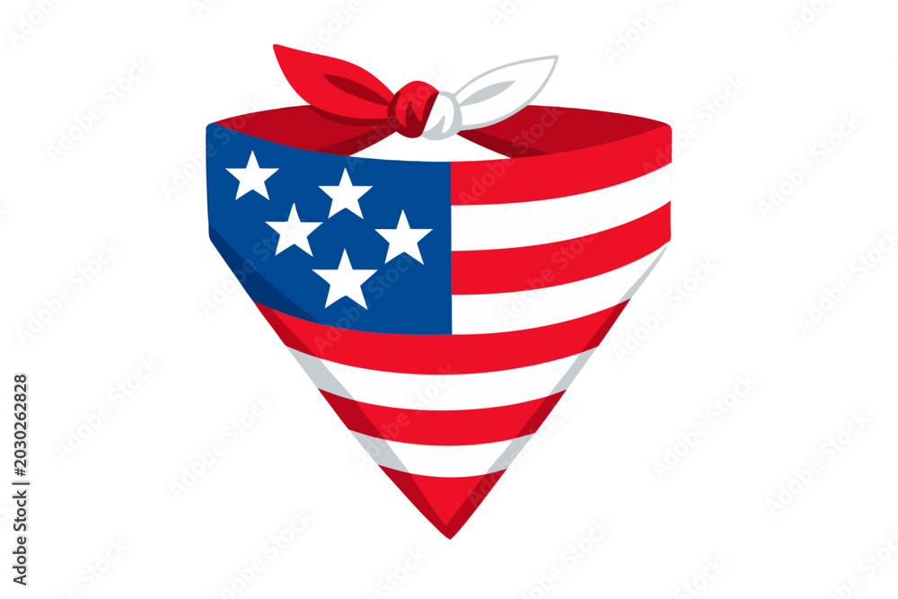 Obraz premium Vector illustration of a glowing patriotic shield with American flag design, blue canton with stars and red white stripes, tied with red and white ribbon bow, emitting soft red and white light effects