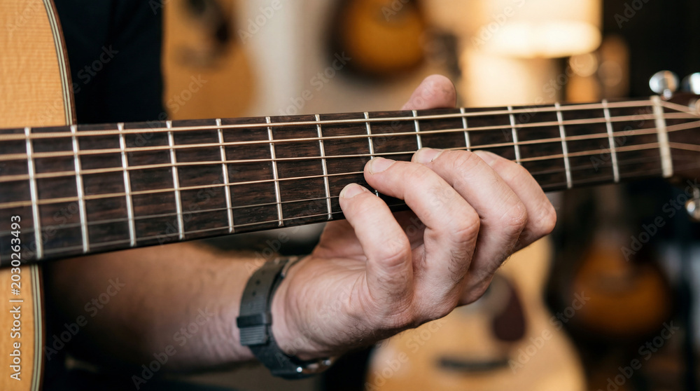 Fototapeta premium Close Up Abstract Guitar Fretboard showing Strings Only with Shallow Focus Professional Studio Textures Image