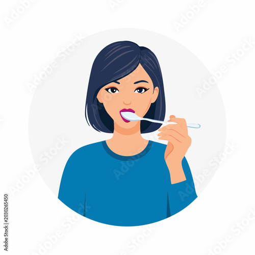 Woman eating with a spoon