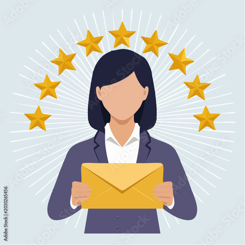 Woman Holding Envelope with Stars Rating