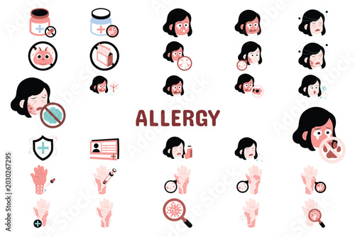 Photos Allergy Flat Vector Illustration Icon Sticker Set Design Materials
