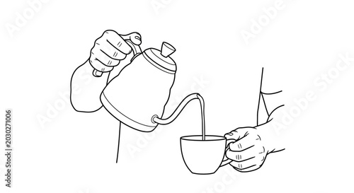 Obraz na plátně Pouring Hot Water into Coffee Cup - Hand Drawn Illustration