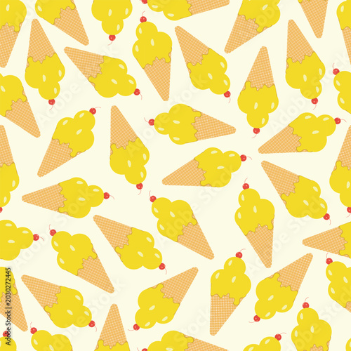 Ice cream seamless pattern. Sweet cartoon ice cream cones vector illustration.