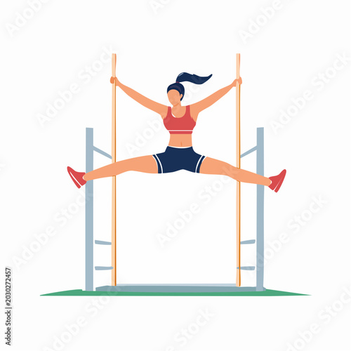 Woman Performing Gymnastics Split Jump Over Bar
