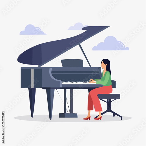 Woman Playing Grand Piano