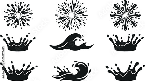 Foto Black Water Splash Wave Icon Set Minimal Vector Illustration For Liquid Motion D