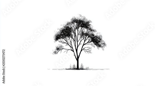 Elegant Bare Tree Silhouette Against White Background for Minimalist Design and Artistic Elements