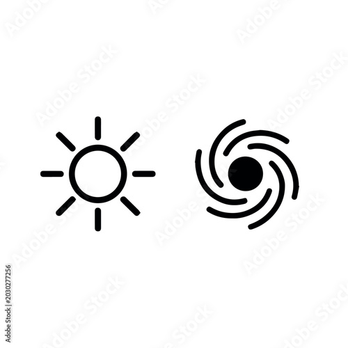 Sun and hurricane weather line icon set isolated black outline climate symbols for forecast temperature storm season and environmental concept design