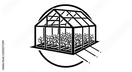 Slika na platnu Greenhouse Structure with Plants Inside.