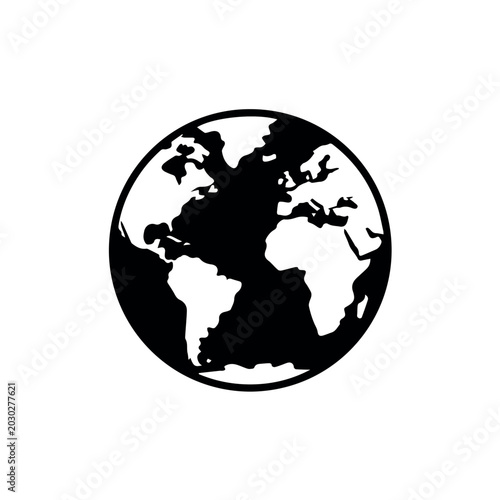 Earth globe line icon isolated black outline world map symbol for global communication travel geography and international connection concept design