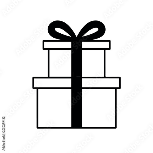 Gift box with ribbon line icon isolated black outline present symbol for birthday celebration holiday surprise party and festive packaging concept design